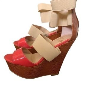 Colin Stuart x Victoria’s Secret wedge heel in coral BNIB